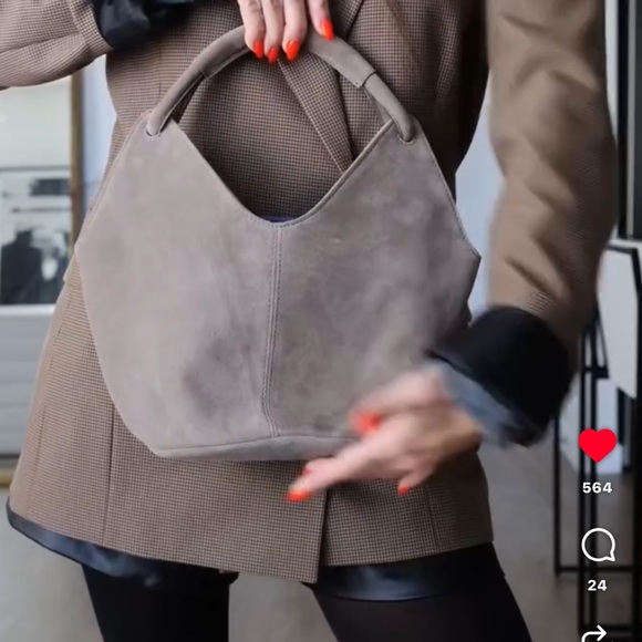 Elegant Taupe Suede Handbag - Picture 1 of 3